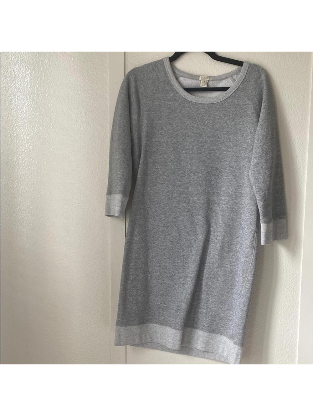 J.Crew Heather Gray Knit Sweater Dress Size M 3/4 Sleeve Contrast Hem